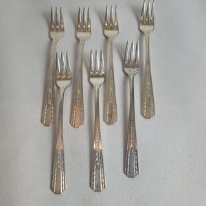 VINTAGE Hollywood Silverplate Fork Appetizer Seafood Cocktail Fork Set Of 7